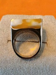 Cool Contemporary Square Shaped Acrylic Yellow Marbled Goldtone Ring Size 5.25