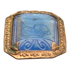 Antique Bohemia Intaglio Iridescent Blue Glass Cameo Buckle Greek Hunter