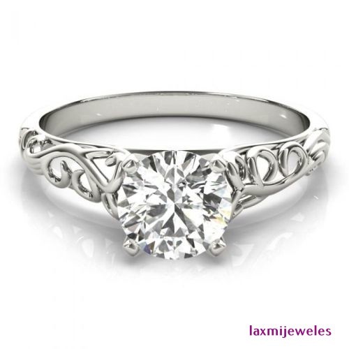 1.50Ct Round Cut Lab-Created Diamond Ring Scroll Filigree 14K White Gold Finish