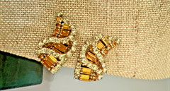 VTG. KRAMER N.Y. PARURE TOPAZ & CLEAR RHINESTONE NECKLACE BRACELET EARRING SET