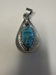 Sterling Silver and Turquoise Stamped Vintage Pendant 925 Mexico Vintage Taxco