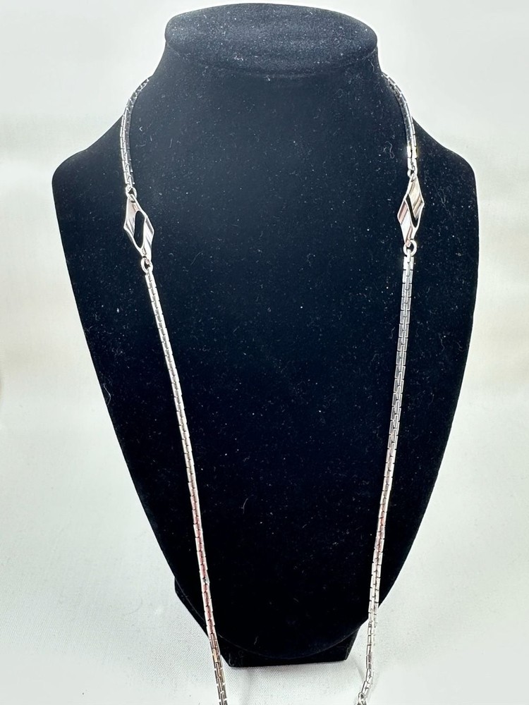 Napier Silver Tone Long Chain Necklace with Diamond Shape Links