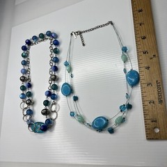 H7 Lot Blue Green Turquoise Aqua Resin Acrylic Lucite Silver Chains Lane Bryant