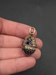 Sterling Silver Gold Vermeil Enamel Rhinestone Russian Mini Egg Charm Pendant
