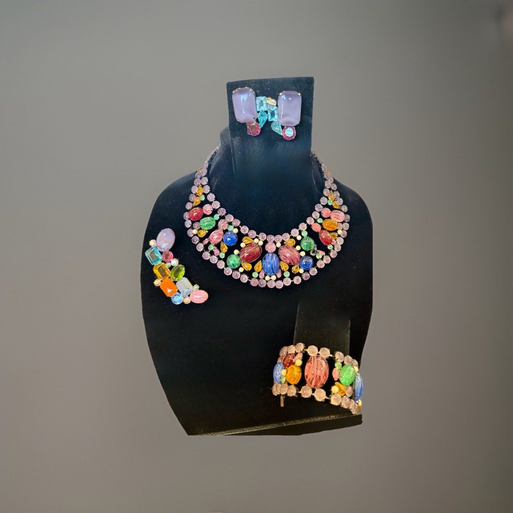 RARE JULIANA DELIZZA & ELSTER BOOK Bib Bracelet PIECE Rhinestone Parure Set Read