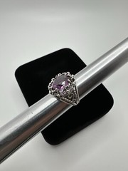 Vintage Ornate Purple Sapphire Sterling Silver Ring Signed TB Size 6.25