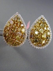 ESTATE LARGE 6.98CT WHITE & FANCY INTENSE DIAMOND 18KT 2 TONE GOLD PEAR EARRINGS