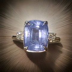 Vintage 14K White Gold Engagement Ring 8.94ct.Natural Blue Cushion Sapphire GIA