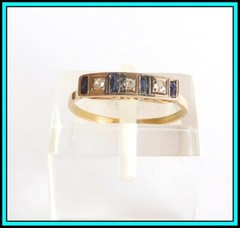 18K Yellow Gold Vintage ANTIQUE RING with Diamonds & Sapphires – Size 8½