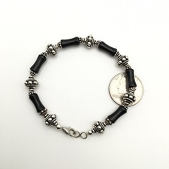 Silver Schark Handmade Sterling Silver & Black Onyx Beaded Bracelet 8” 20g #57