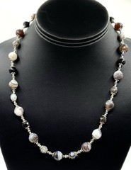 Vintage Faceted Agate Sterling Silver / 925 Beaded Necklace 19” Long