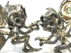 VINTAGE CYVRA PIXIE FAIRY NYMPH SCREW BACK 925 STERLING SILVER ABALONE EARRINGS