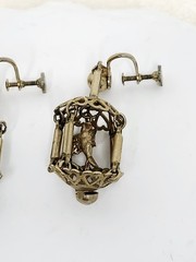Pair Vintage Gold Tone Dangle Screw-Back Bird Cage Earrings