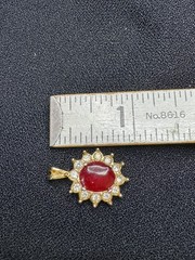Vintage Faux Ruby Cabochon & Cubic Zirconia Sparkling Pendant