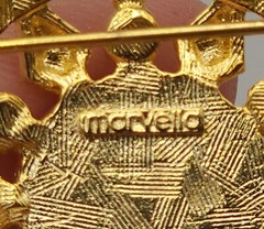 Marvella brooch Gold Tone Faux Pearl Star Crest Sword Shield Starburst