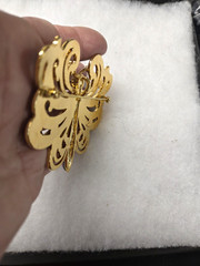 Vtg Cindy Adams Butterfly gold tone epoxy rhinestone huge pendant Pin