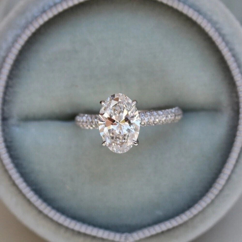 3.00Ct Oval Cut Moissanite Solitaire Assents Wedding 14K White Gold Finish Ring