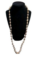Gold Metallic Chain Necklace Strung Oval Faceted Beads Long Or Double 24″ Vntg