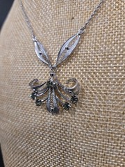 Vintage Sorrento Sterling Silver Filigree Necklace Green Rhinestones 16”