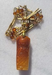 RAREST! VINTAGE EGYPTIAN LADY MUMMY SARCOPHAGUS PENDANT VTG GLASS BAR NECKLACE