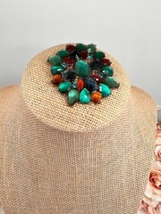 Vintage Brooch and Earrings Faceted Green Cut Glass Pin and Pierced Earrings Set
