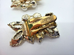 JUDY LEE Bracelet Earrings Set Gold Leaves w/Faux Pearl Clusters AB Accents
