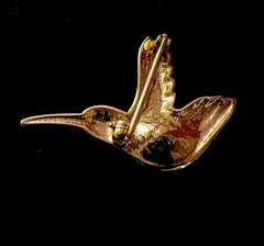 Vintage Goldtone Jewel Bellied Hummingbird Brooch Inset Rhinestones Body & Eye