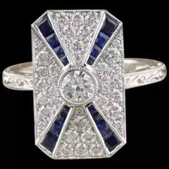 Art Deco Vintage Lab Created Diamond & Sapphire 14K White Gold FN Wedding Ring
