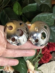 46. Vintage PELLINI Silver tone Dome Disk Open Work Clip on Earrings 45mm, 19.5g