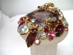 JULIANA Purple Pink Red Rhinestone Vintage Brooch Earring Set