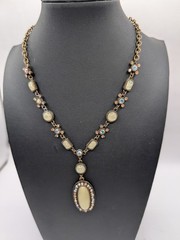 Vintage Avon Rhinestone Faux Fire Opal 22″ Necklace And Earrings Gold Tone