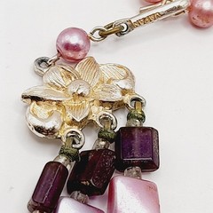Vintage Japan 1950s Pink Lavender Pearl Finish 3 Strand Necklace 17”