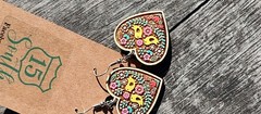 Beautiful vintage style heart earrings with flowers and birds. simple boho heart