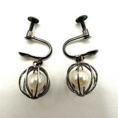 Vintage Japanese Cultured Pearl Earrings Dangle Screwback Sterling Silver