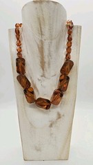 Brown Rootbeer Necklace Lucite Acrylic Chain Link Asymmetrical Silver tone 21 in
