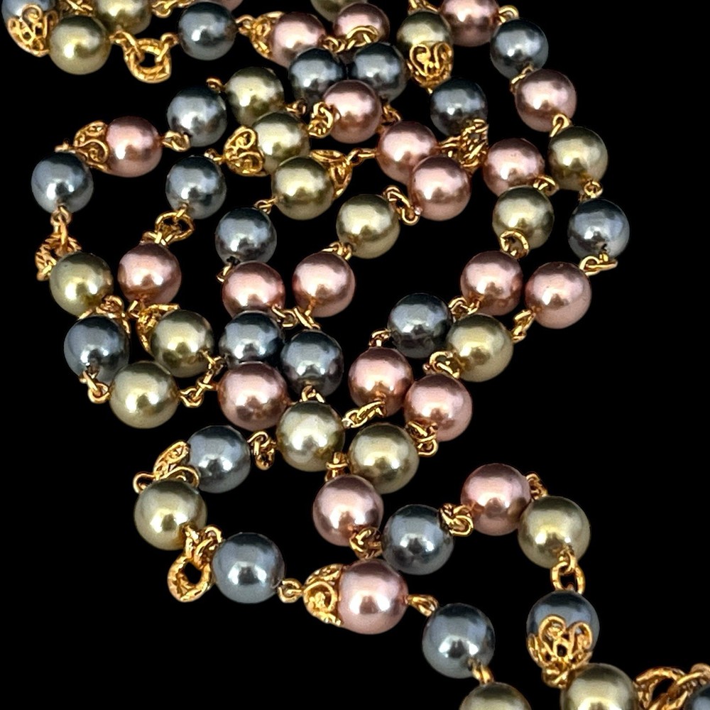 Vintage Joan Rivers Necklace Czech Glass Pearls Extra Long Wear Many Ways 7P