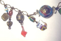 OOAK Sterling/Enamel/Gemstone MIXED MEDIA MULTI CHARM NECKLACE Gold Filled Chain