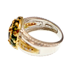 14k White and Yellow Gold Natural Green Tourmaline and Diamond Ring Size 5.75
