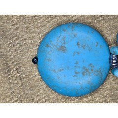 Vintage 24″ Chunky Turquoise Statement Necklace Boho 1.5″ Large Blue Pendant