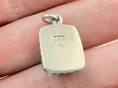 Vintage Sterling Silver Blue Moonstone Rectangular Cabochon Pendant Charm .75 In