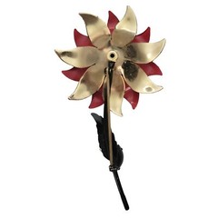 Francois Red Enamel Rhinestone Metal Stemmed Flower Brooch, Signed E957