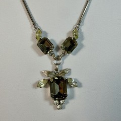 Van Dell Sterling Silver Smoky Brown Yellow/green Gemstone Necklace 16” vintage