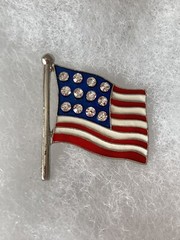 Enamel and Crystal American Flag Lapel Pin Brooch Silver Tone