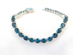 Vintage Sterling Silver 925 Natural Heated London Blue Topaz Tennis Bracelet