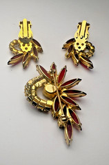 Authentic D&E Juliana Dark Siam Red Marquis Spray Brooch and Earrings Set