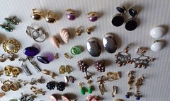 Lot 63 Pair Vintage Clip Screw Back Earrings Mixed Materials Tones Some Wear
