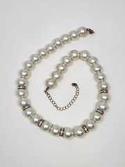 Glass Faux Pearl & Rhinestone Necklace Vintage 13.5mm 18″ – 21″ Adjustable