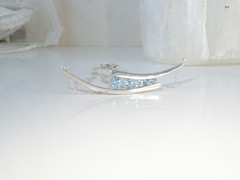 Vintage Sterling Silver 925 Natural Heated Blue Topaz Channel Set Necklace 18″