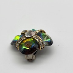Stunning Rivoli rhinestone clip earrings unsigned Rainbow watermelon bold