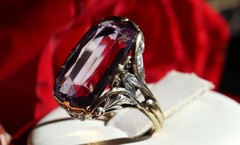 14k multi tone gold sz: 5 ring 5.50ct lab-created amethyst solitaire 6.72g